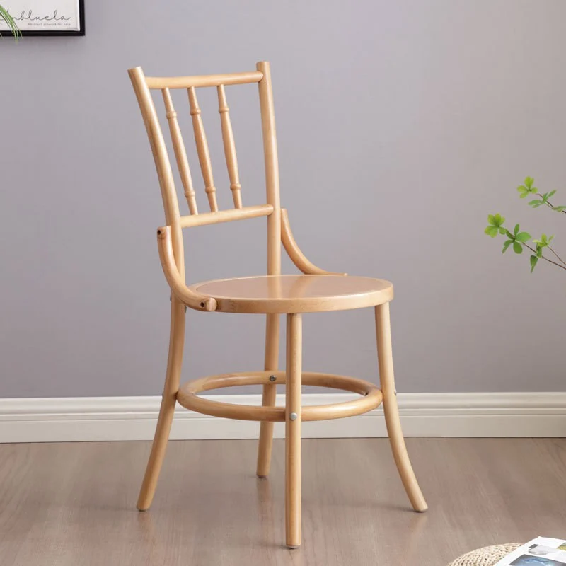 Contemporary Retro Beech Wood & Faux Rattan Round Dining Chair With Backrest And Footrest For Dining Room