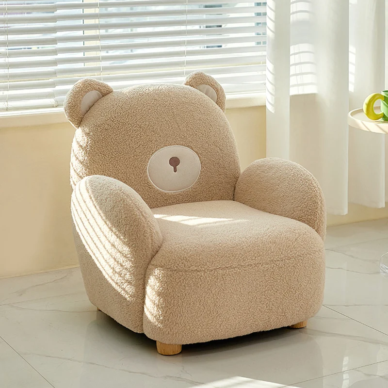 Contemporary Creative Sherpa Fabric & Wood Animal-Shaped Sofa Chair For Kids Bedroom & Living Room
