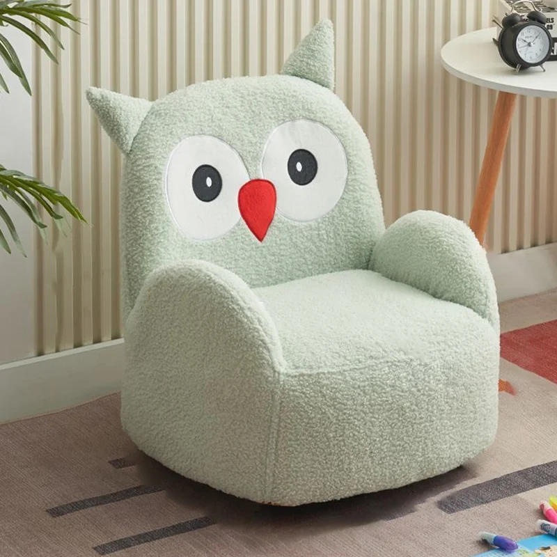 Contemporary Creative Sherpa Fabric & Wood Square Sofa Chair For Kids Living Room & Bedroom