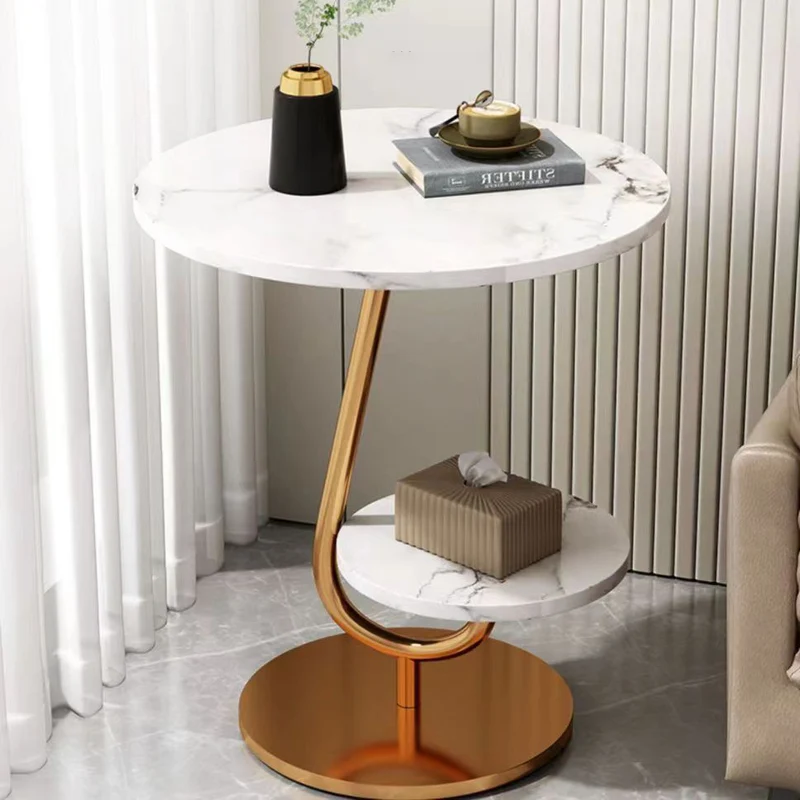 Modern Minimalist Iron & Medium Density Fiberboard Round Coffee Table With 2-Tier For Living Room