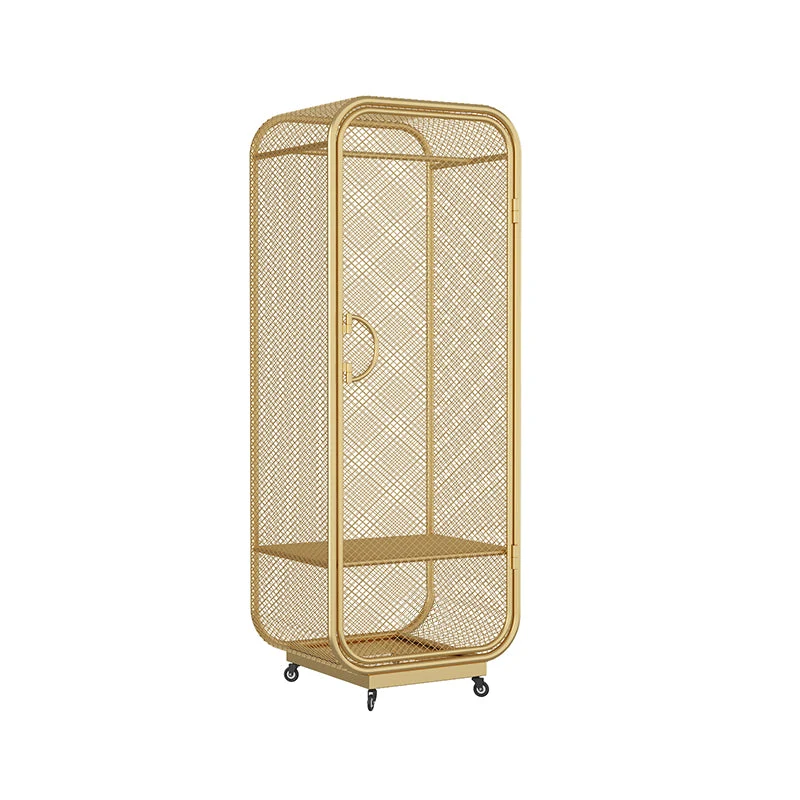 Modern 2-door Wardrobe Armoire Steel Storage Cabinet with 2 Shelves and Clothes Rail