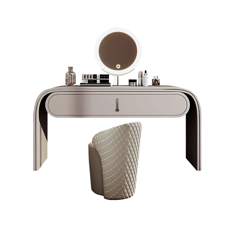 Glam Vanity Set Mirror 1 Drawers Leather Gray Standing Make-up Vanity