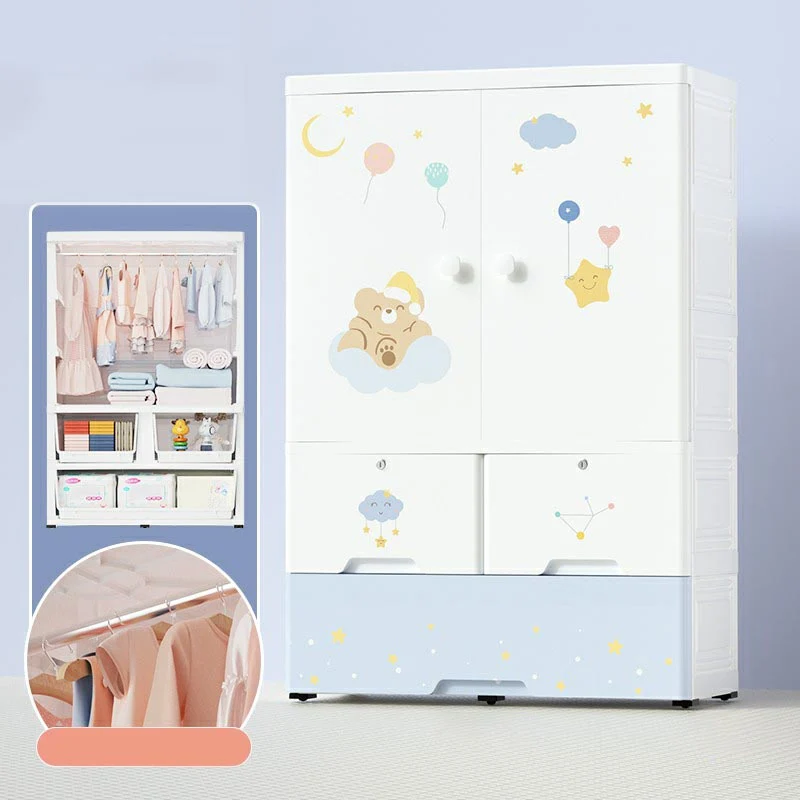 White Plastic Family Wardrobe 2 Doors Wardrobe Cabinet for Home