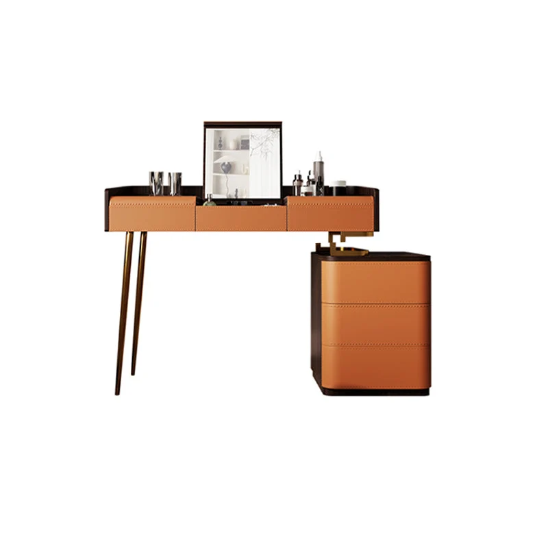 Glam Make-up Vanity Flip-Top Leather 5-Drawers Mirror Vanity Set