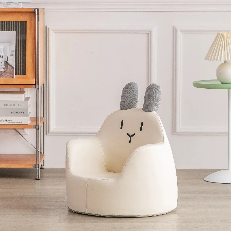 Modern Art Deco Wood Faux Leather Animal-Shaped Kids Chair With Backrest & Armrest For Bedroom & Living Room