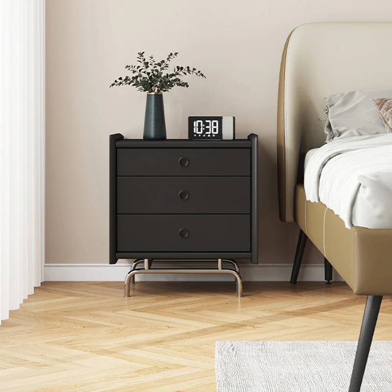 Modern Simplicity Cube Plywood Iron Nightstand 3-Drawer For Bedroom