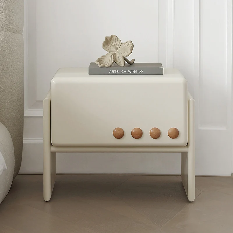 Contemporary Scandinavian Cream MDF Rectangular Nightstand 1-Drawer For Bedroom