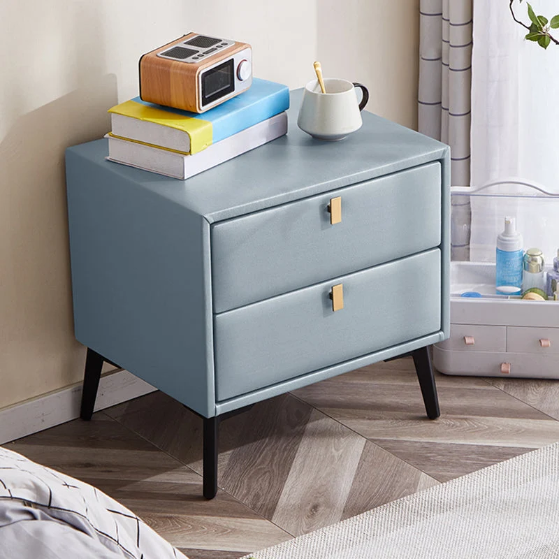 Leather Bed Nightstand Contemporary Bedside Cabinet with 2 Drawers