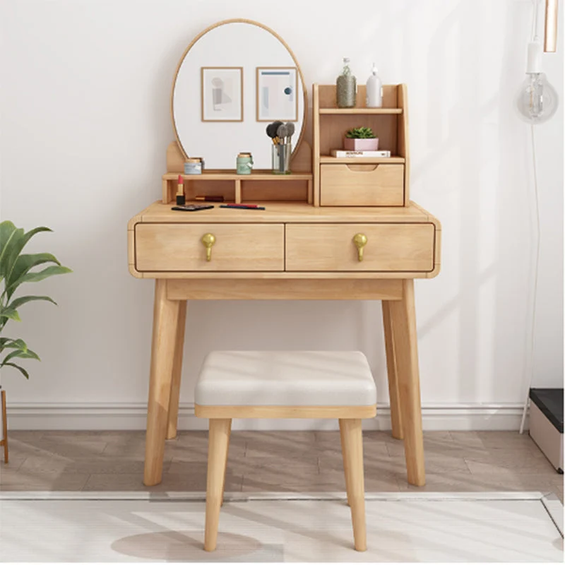 Wood-based Panel Walnut/log with 2 Drawers and Dressing Table with Storage Racks