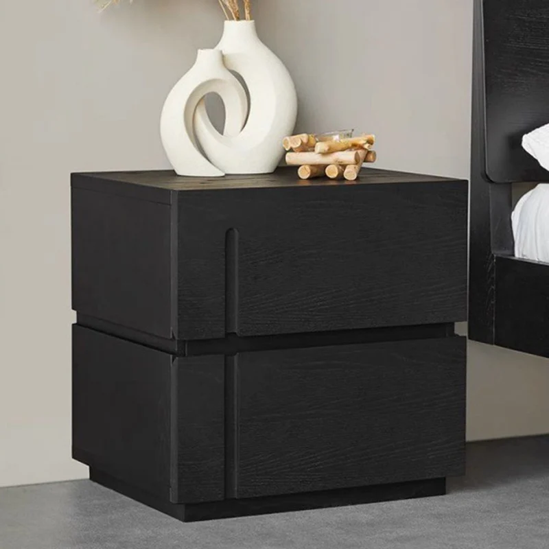 Modern Minimalist Square Cube Ash Plywood Nightstand 2 - Drawer For Bedroom