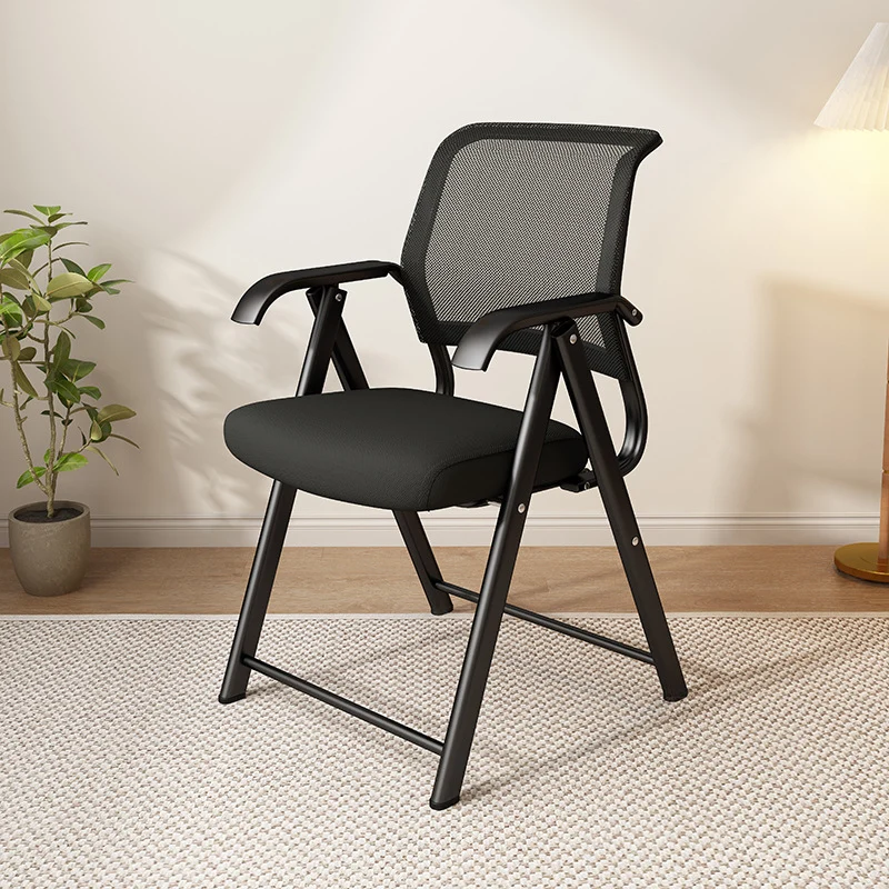 Modern Minimalist Foldable Mesh Sponge Carbon Steel Square Desk Chair With Backrest And Armrests For Home Office Or Study