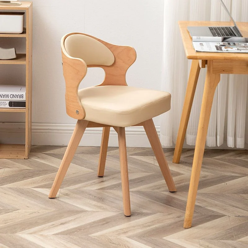 Contemporary Nordic Beech Faux Leather Or Linen Square Swivel Desk Chair With Backrest For Home Office & Study