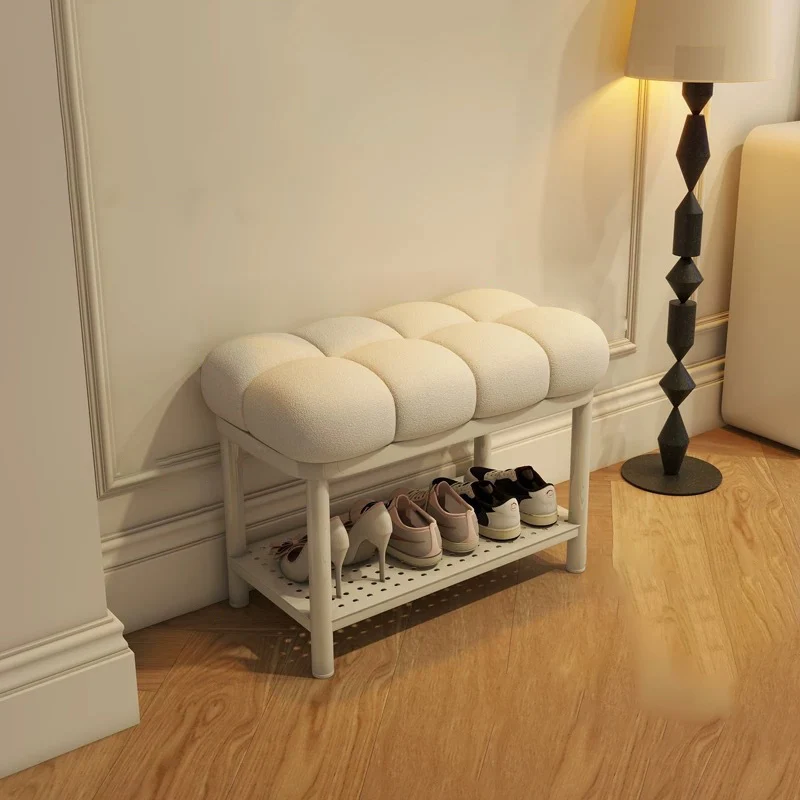Contemporary Nordic Sherpa Fabric Iron Rectangular Bench For Entryway, Bedroom & Living Room