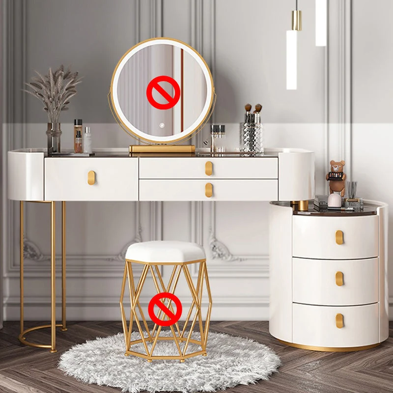 Contemporary Wood Vanity Dressing Table Set Glass/Slate Top Makeup Counter