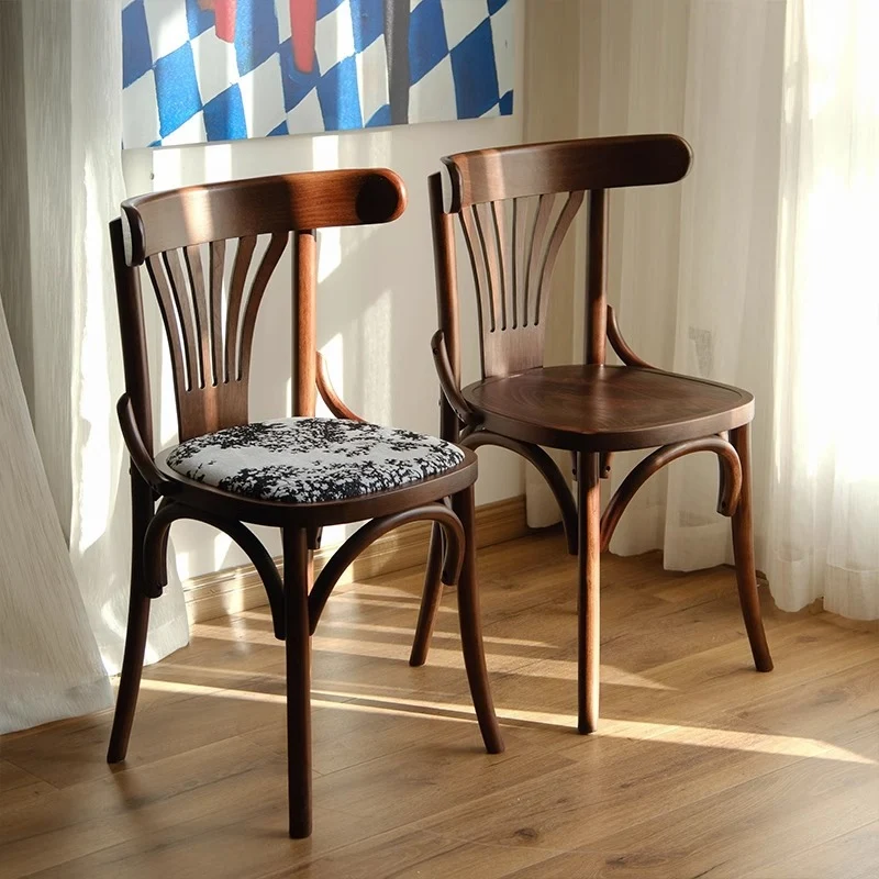Contemporary Retro Beech Wood Velvet Faux Rattan PU Leather Seat Round Curved Dining Chair Backrest For Dining Room