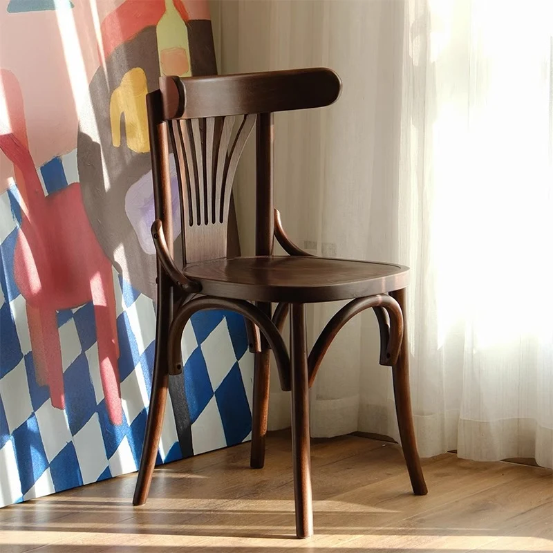 Contemporary Retro Beech Wood Velvet Faux Rattan PU Leather Seat Round Curved Dining Chair Backrest For Dining Room