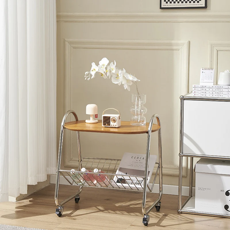 Contemporary Nordic Trapezoid Pine Stainless Steel Side Table 2 - Tier For Living Room