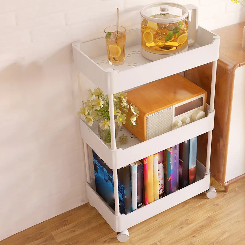 Movable Plastic Bookshelf Nordic Home Open Bookcase with Casters