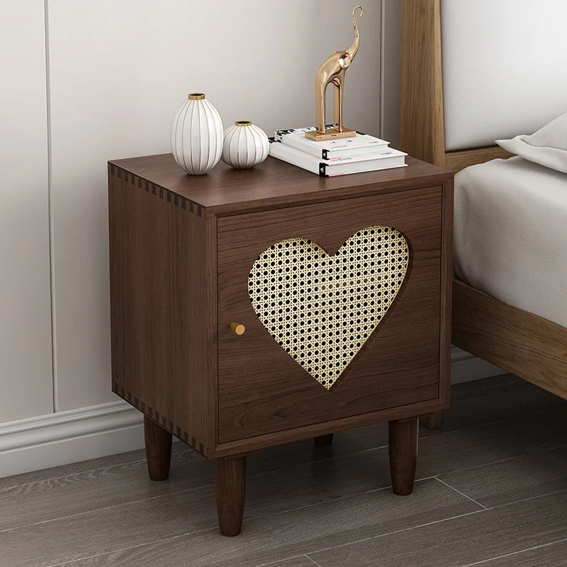 Contemporary Wood Bedside Cabinet Antique Finish Bed Nightstand