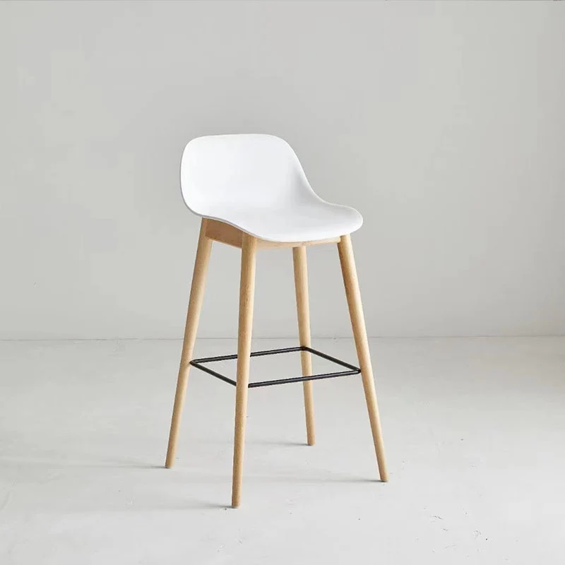 Contemporary Nordic PP Beech & Metal Square Bar Stool With Backrest & Footrest For Kitchen & Bar