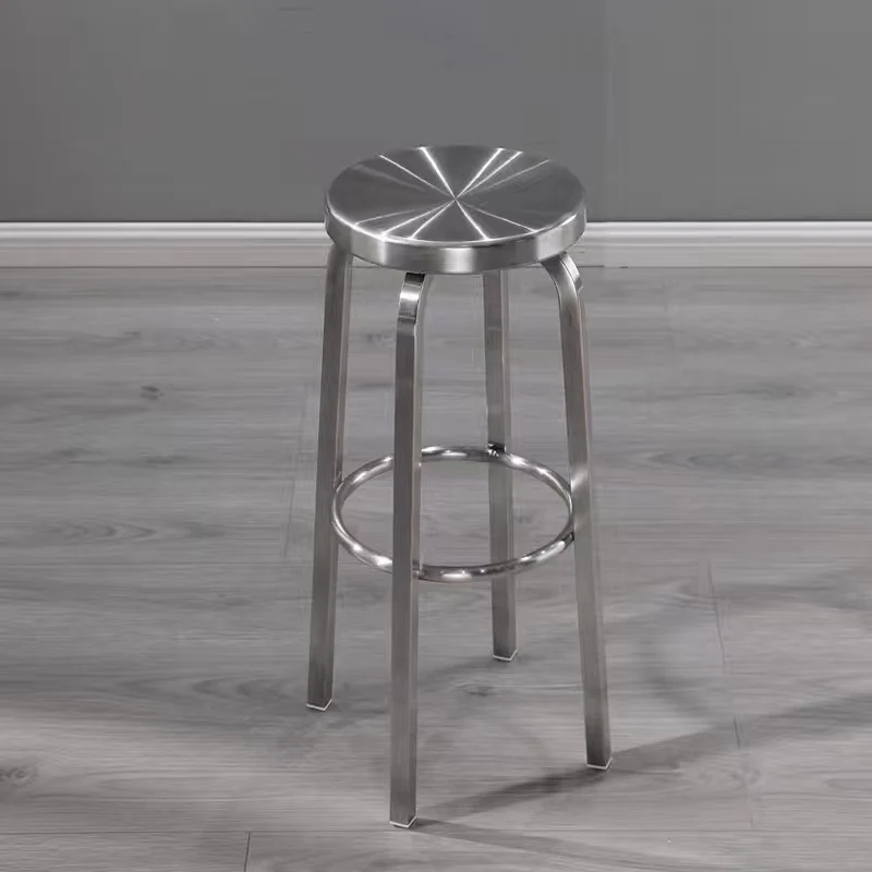 Contemporary Industrial Stainless Steel Round Tall Coffee Table & Stool Set For Kitchen & Living Room