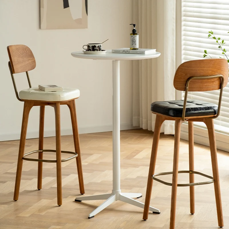 Contemporary Industrial Ash Wood Plywood PU Leather Square Bar Stool With Backrest And Footrest For Kitchen & Bar