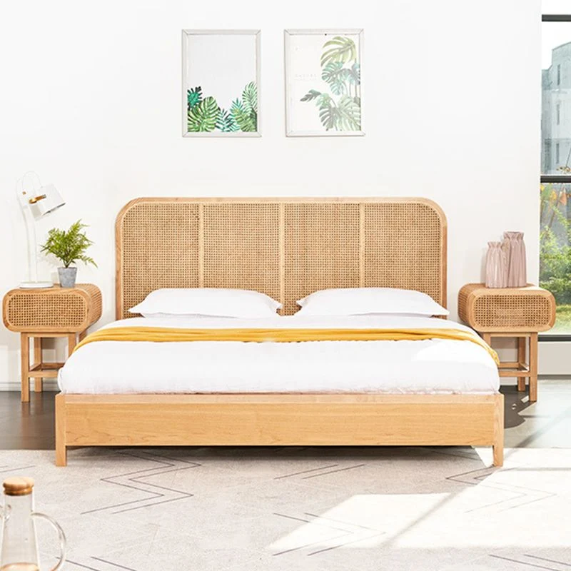Tropical Panel Bed Solid Color Rattan Standard Bed With Custom Gold Legs