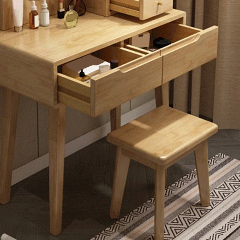 4 Drawer & Mirror Makeup Vanity Desk Rubber Wood Dressing Table
