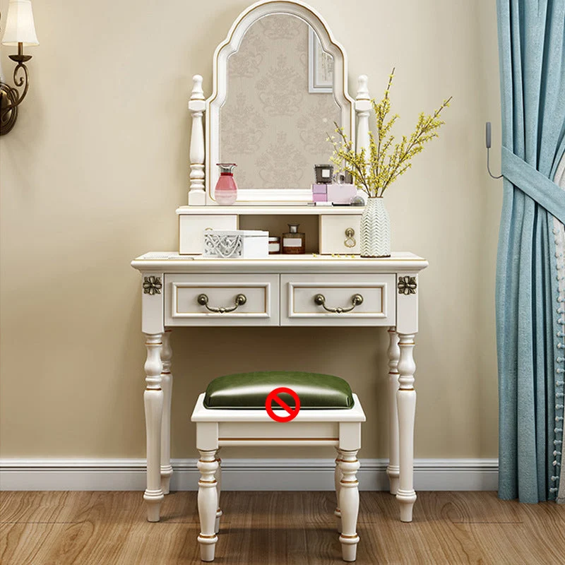 Ivory Mirrored Vanity Desk with 4 Drawers Victorian Wood Dresser