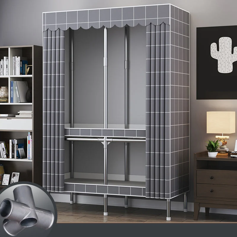 Contemporary Style Metal Wardrobe 2-Shelves Wardrobe Closet for Bedroom