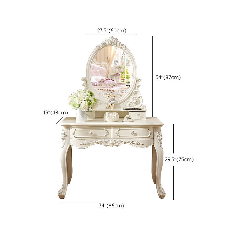 Victorian Solid Artificial Wood Vanity Dressing Table 4 Drawer Makeup Vanity Desk
