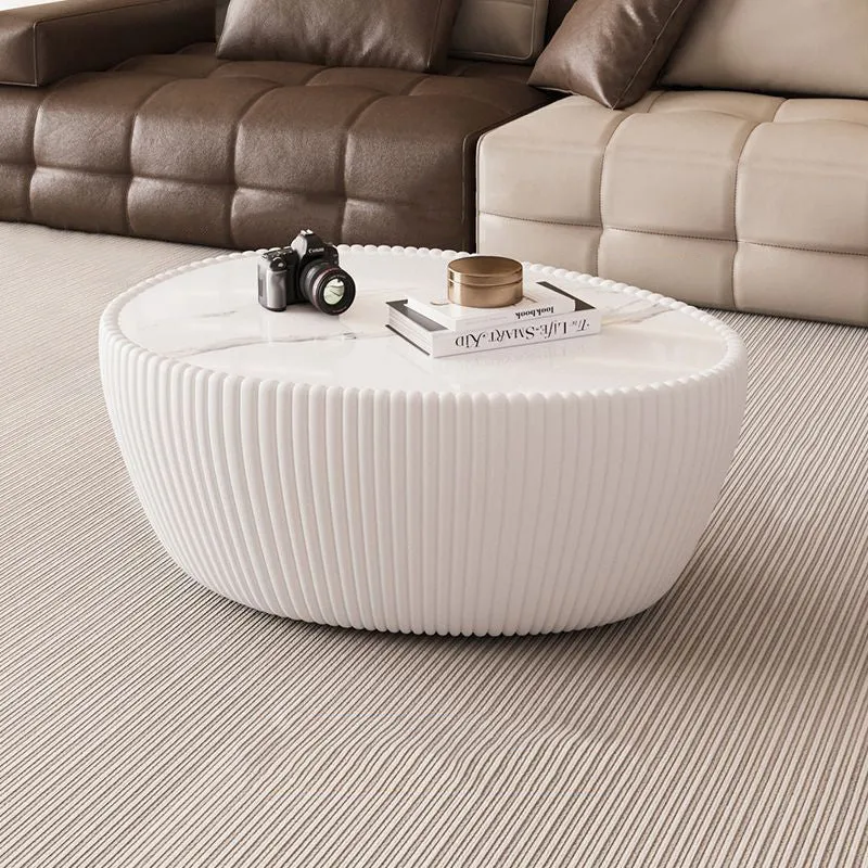 Contemporary Nordic Sintered Stone PU Leather Wood Pebble-Shaped Coffee Table For Living Room