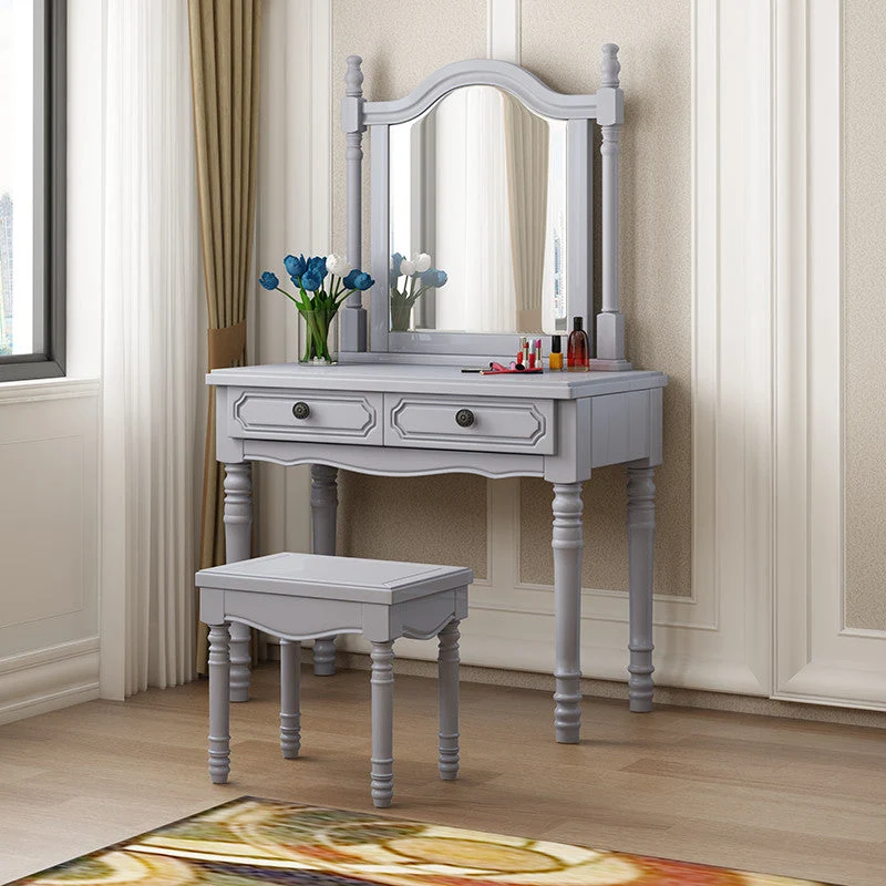 Victorian Solid Wood Vanity Makeup Dressing Table Stool Set with Mirror