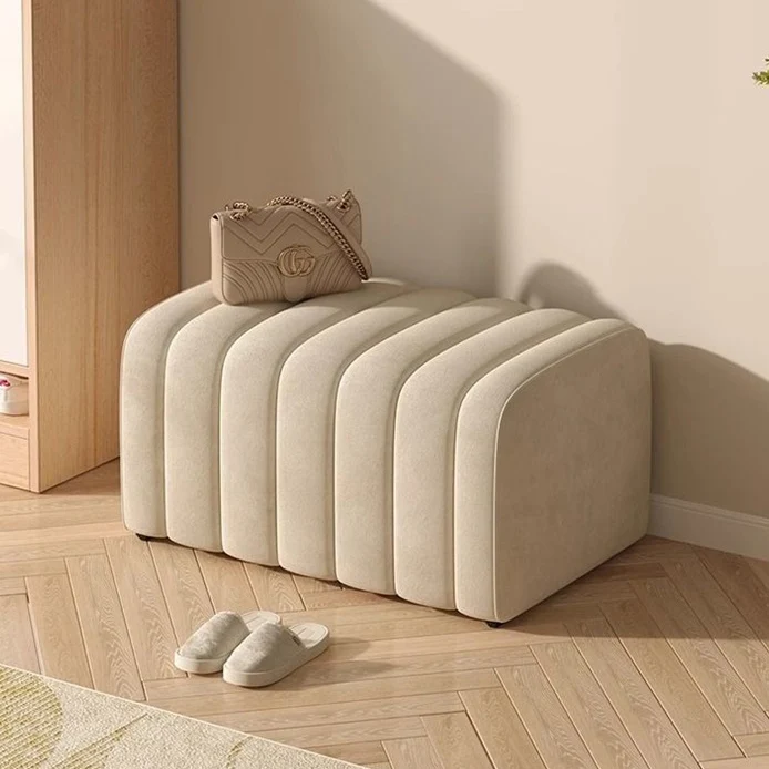 Contemporary Nordic Wood And Velvet Rectangular Bench Chair For Entryway Bedroom Living Room