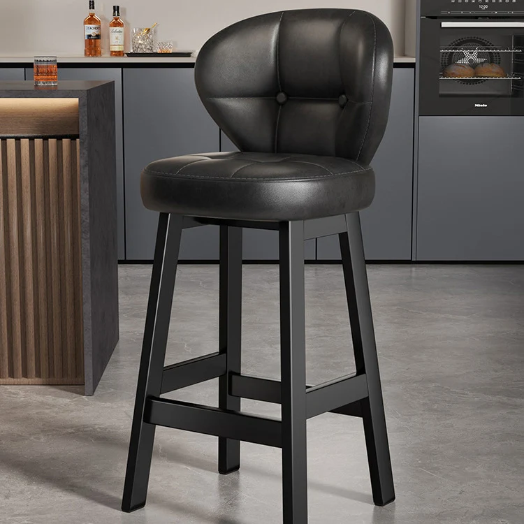 Contemporary Scandinavian Square Carbon Steel Cat Paw Leather Bar Stool Backrest Armless For Dining Room