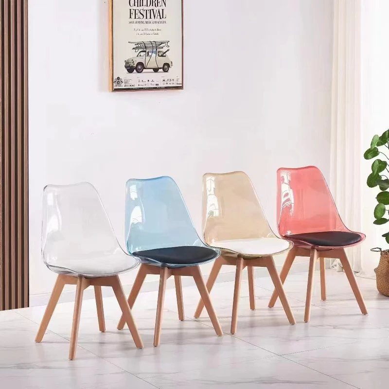 Contemporary Nordic Transparent PU Leather PC Upholstered High Back Dining Chair Armless For Dining Room