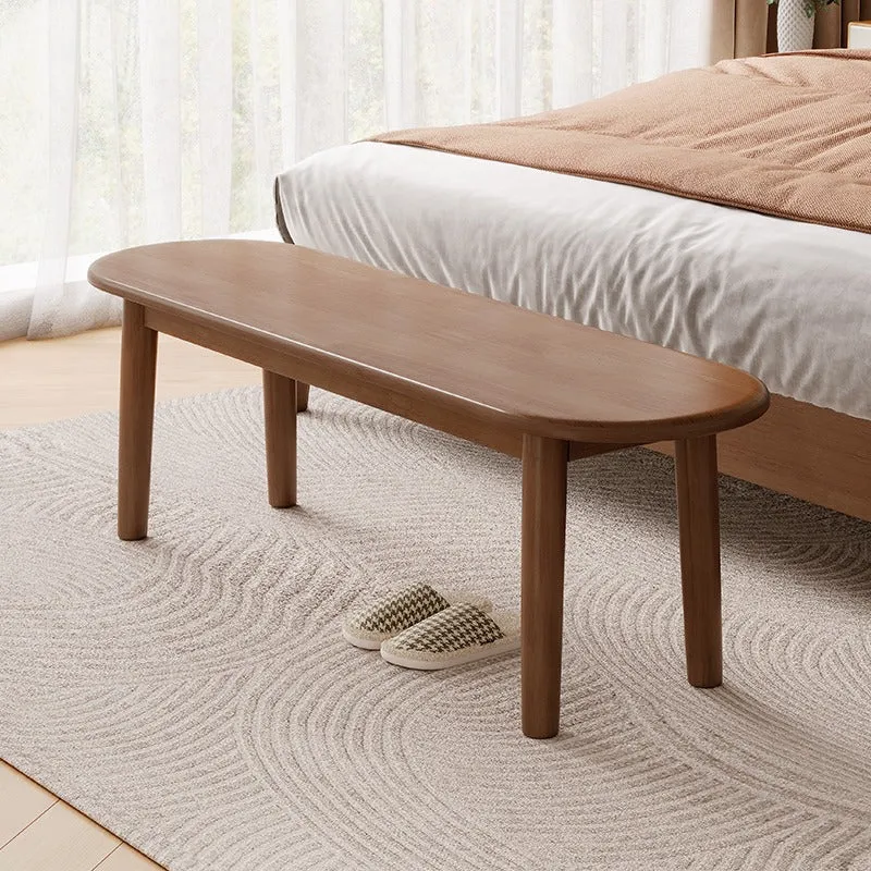 Contemporary Nordic Rubberwood Cotton Linen Oval Bench With Cushion For Bedroom & Entryway
