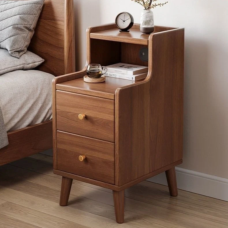 Modern Minimalist High-Density Engineered Wood Rectangular Nightstand 2-Drawer & 2-Tier For Bedroom