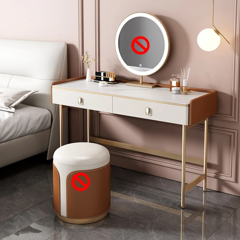 Glam Stone Top Vanity Makeup Dressing Table Set with Storage Drawers