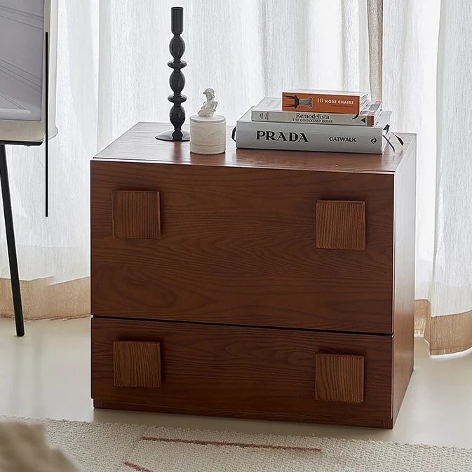 Traditional Vintage Solid Wood Square Rectangular Side Table With 2 Drawers For Bedroom & Living Room