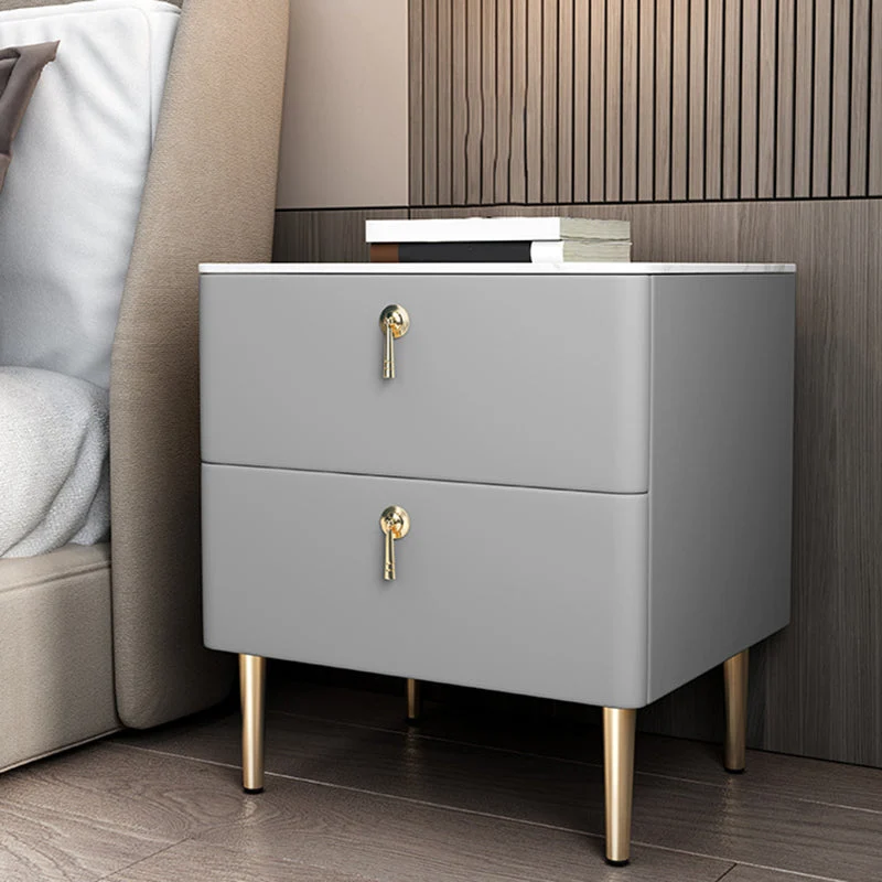 Classic Glam Accent Table Nightstand Stone Bedside Cabinet with Drawers