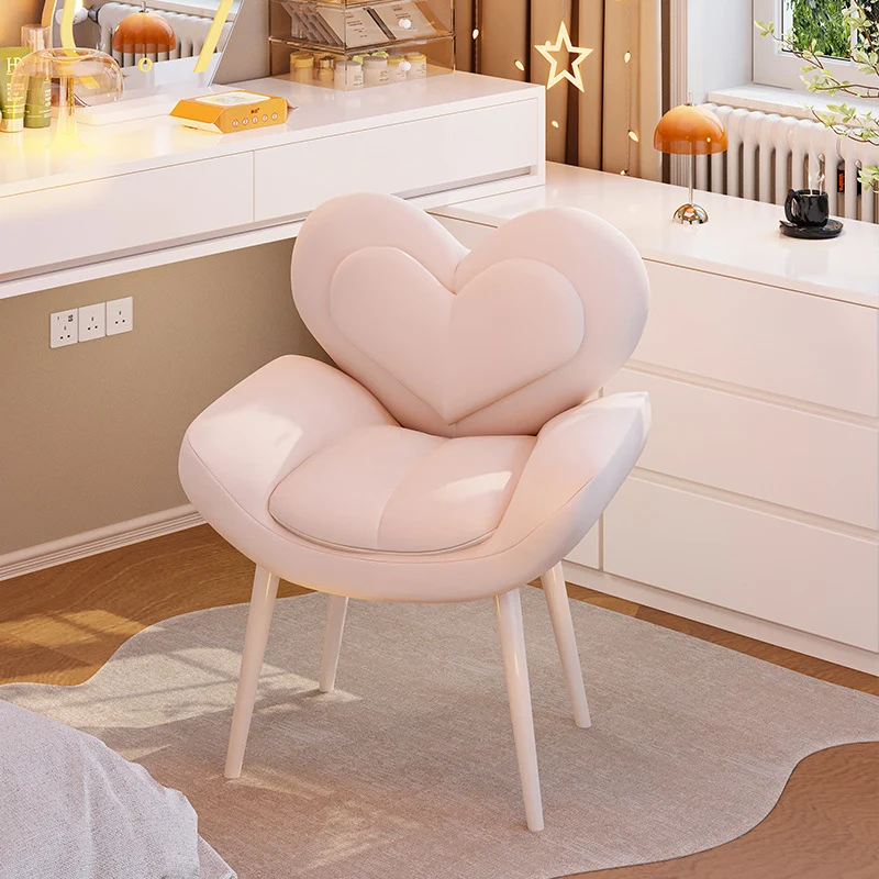 Contemporary Nordic Love Heart Velvet Fabric Pine Wood Carbon Steel Vanity Stool Backrest Armrest For Bedroom