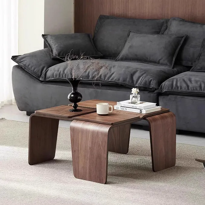 Modern Mid-Century Walnut Textured Square Plywood Coffee Table For Living Room