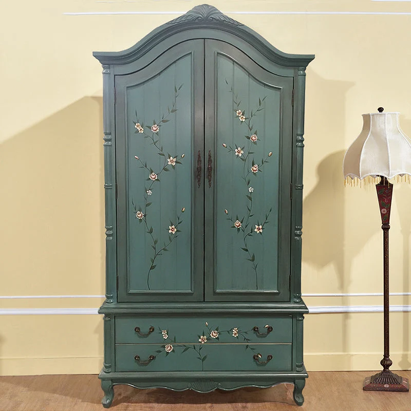 Matte Finish Wood Cabinet with Garment Rod Coastal Storage Cabinet with Hinged Doors
