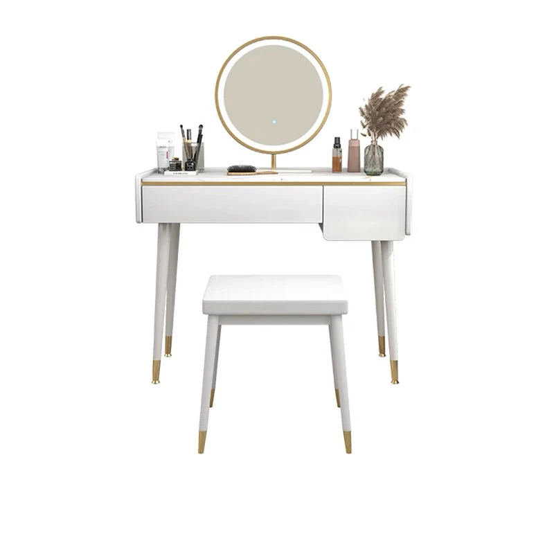 Glam Wooden Frame Dressing Table Slate Top Vanity with Drawers