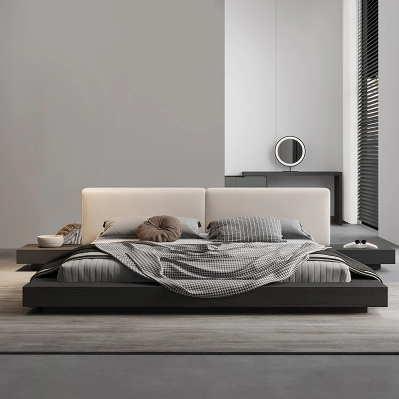 Lift Up Storage Bed Frame Mid-Century Modern Standard Bed with Upholstered Headboard