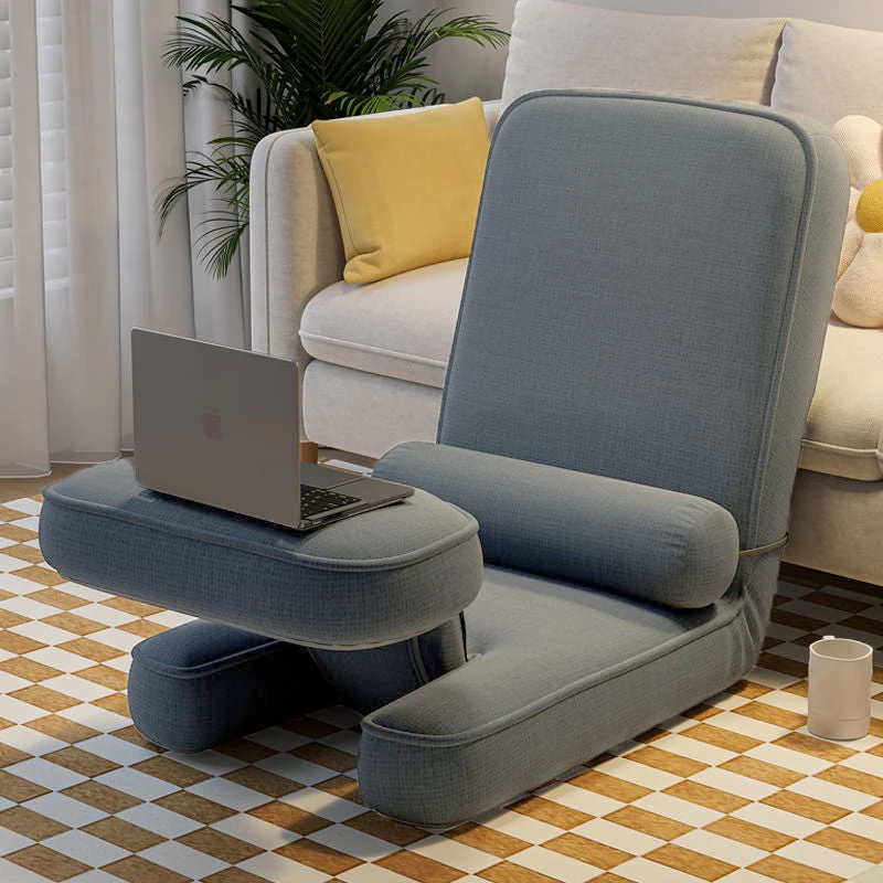 Modern Simplicity Cotton-Linen Square Lazy Sofa Tatami With Adjustable Backrest & Foldable Table For Bedroom & Bay Window