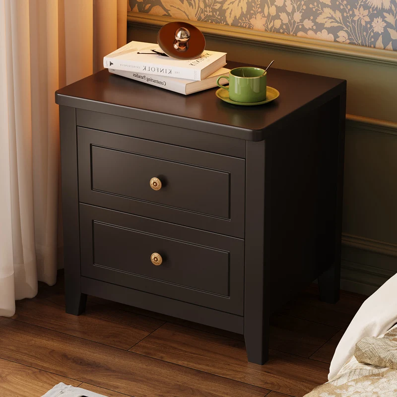 Contemporary Retro Rubberwood Plywood Pine Wood Rectangular Nightstand 2-Drawers For Bedside Storage