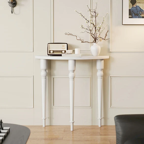 Traditional French Pine Wood Roman Column Half-Round Console Table With Symmetrical Design For Entryway
