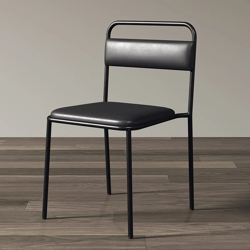 Contemporary Scandinavian Iron Faux Leather Velvet Square Dining Chair Backrest Stackable For Dining Room